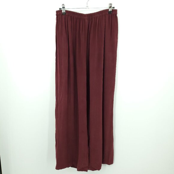 Eileen Fisher 100% Silk Wide Leg Pull On Pants M Burgundy Red - Picture 1 of 11